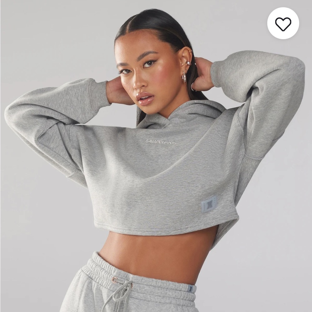 Savage X Fenty Gray Xssential Cropped Hoodie with Logo embroidery size XS